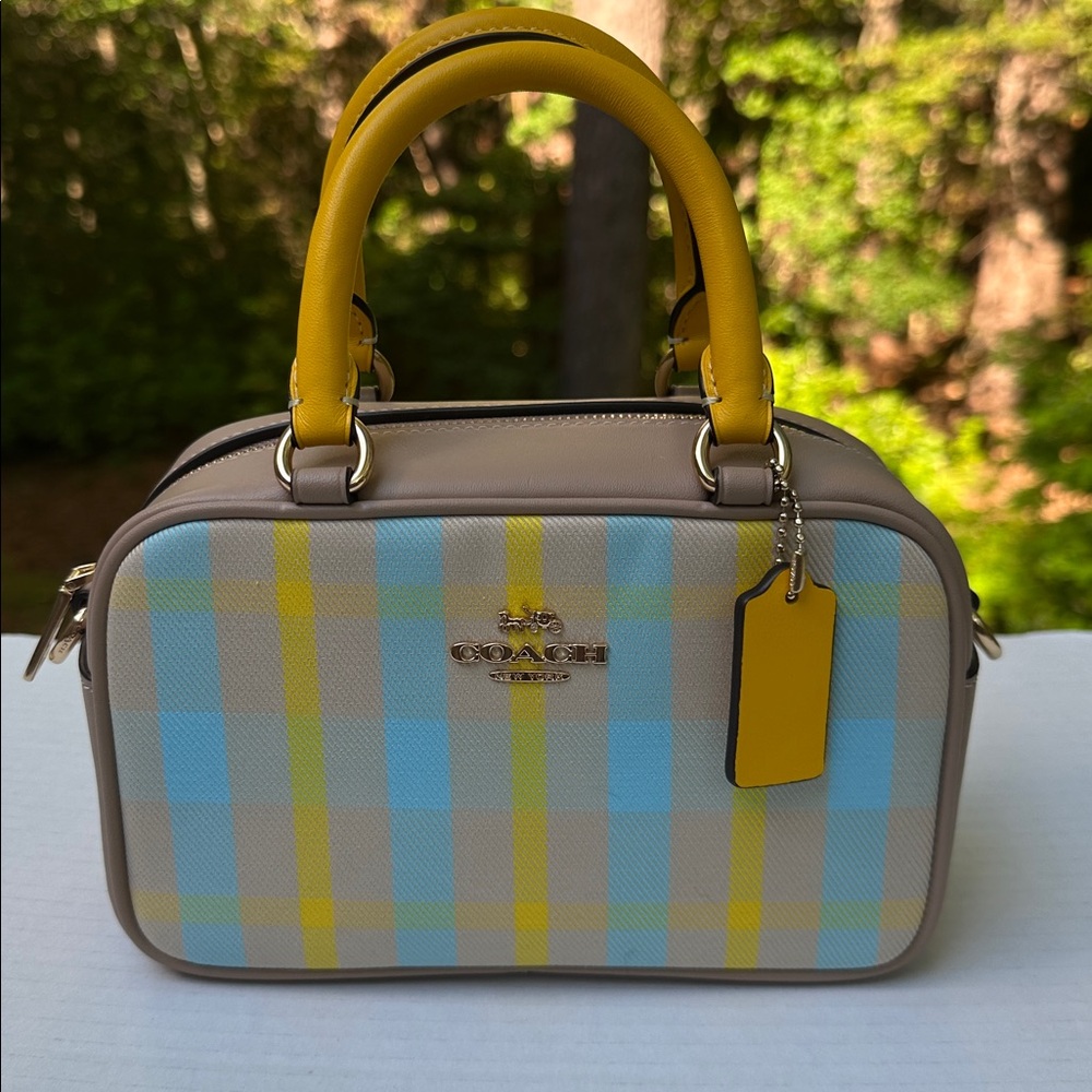 Coach Beige and Yellow Plaid Satchel